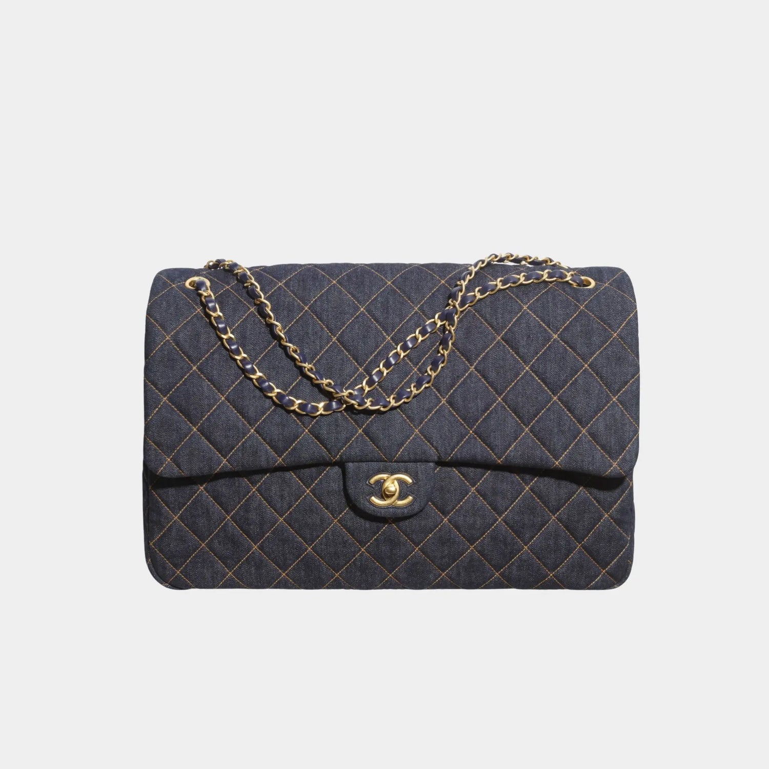 Chanel Maxi FlapBag Demin &amp; Gold tone Metal, Front 