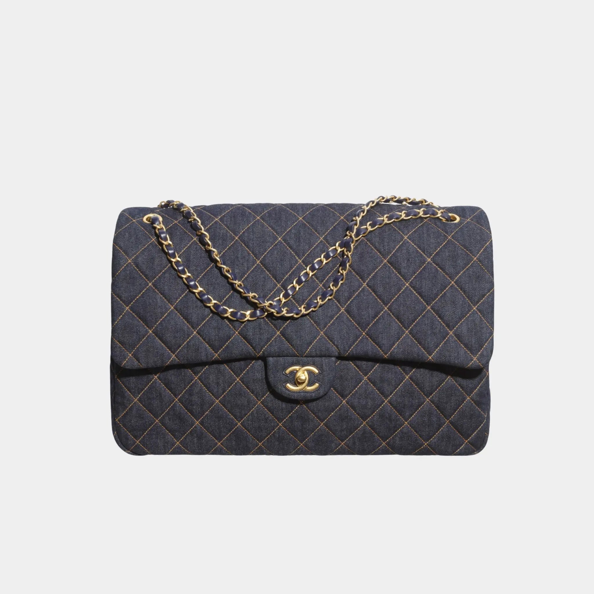 Chanel Maxi FlapBag Demin &amp; Gold tone Metal, Front 