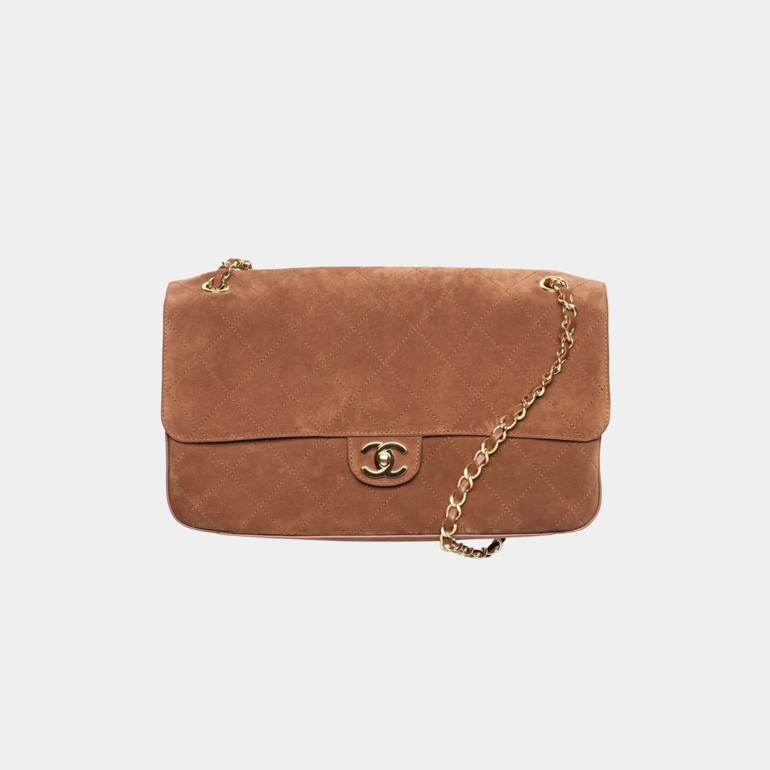 Chanel Maxi Flapbag in Suede Calfskin &amp; Gold-Tone Metal, Camel, Front