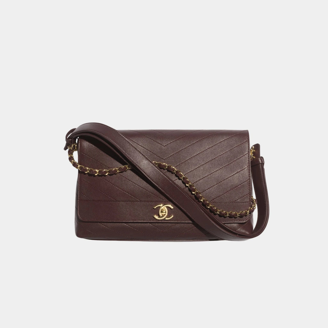 Chanel Maxi Flapbag Lambskin Dark Brown, Front