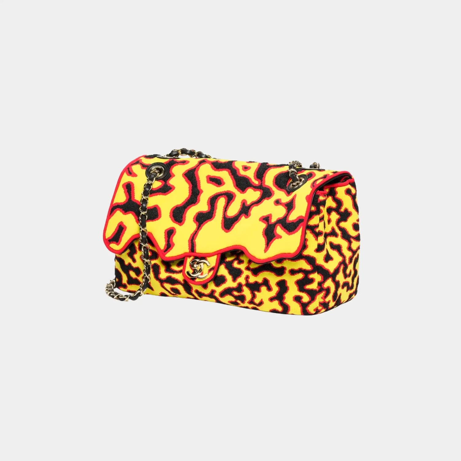 Chanel Maxi Flapbag Mixed Fibers &amp; Gold-Tone Metal Yellow Black &amp; Red, Side