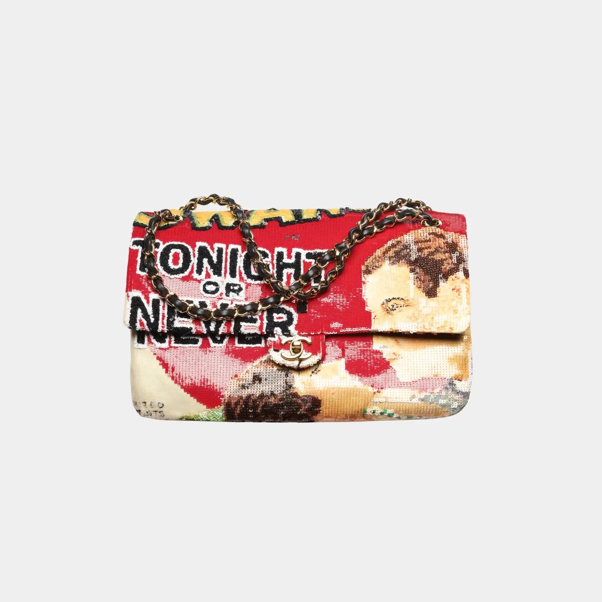 Chanel Maxi Flapbag Sequins &amp; Gold-Tone Metal Red &amp; Multicolor, Front