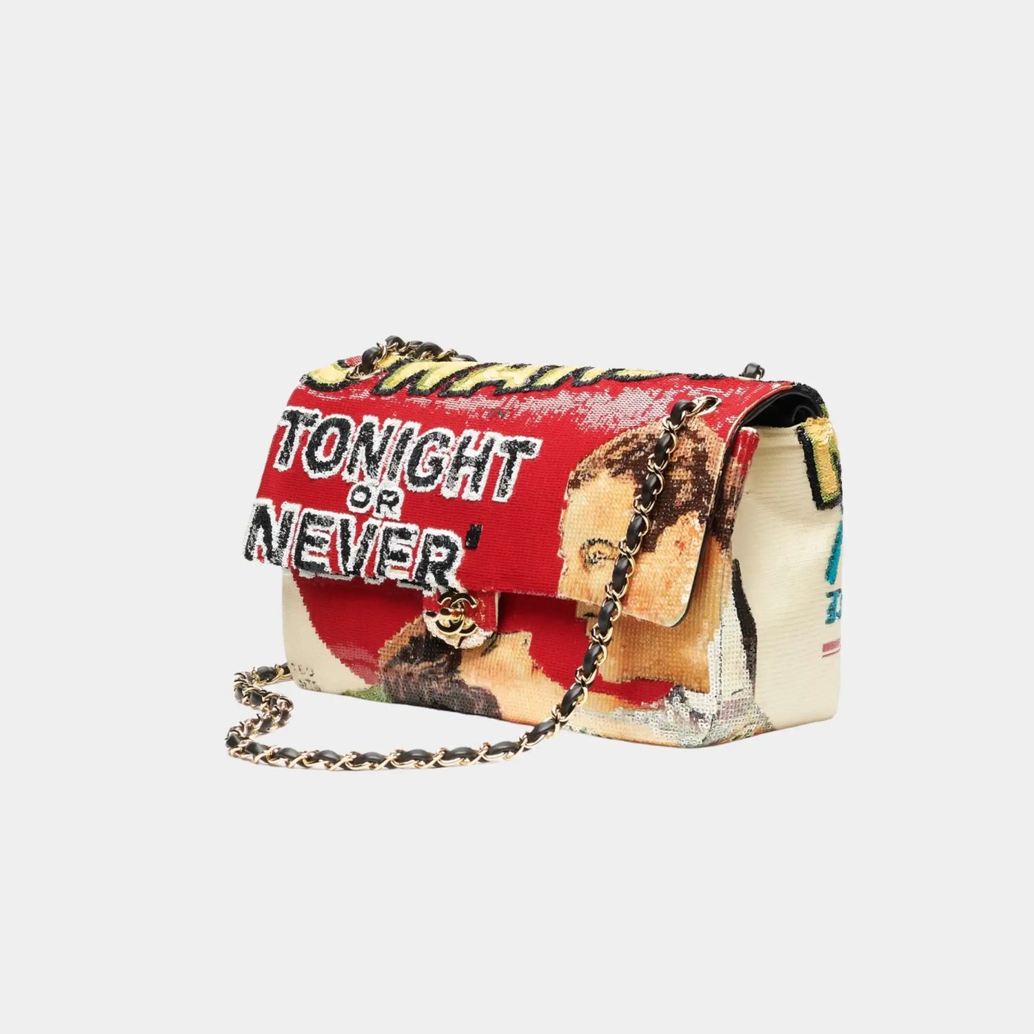 Chanel Maxi Flapbag Sequins &amp; Gold-Tone Metal Red &amp; Multicolor, Side
