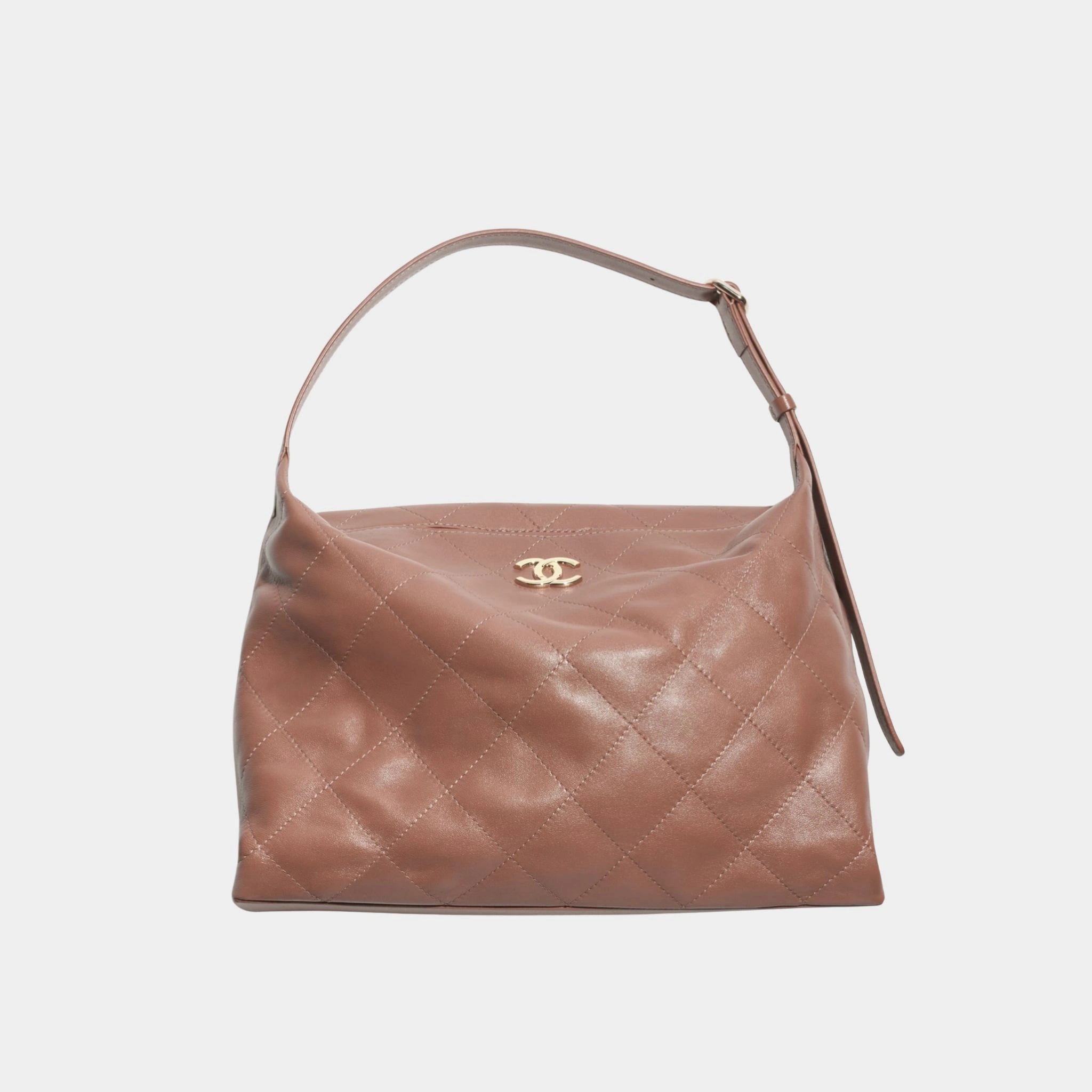 Maxi Hobo Bag Shiny Lambskin &amp; Gold Tone Metal, Front