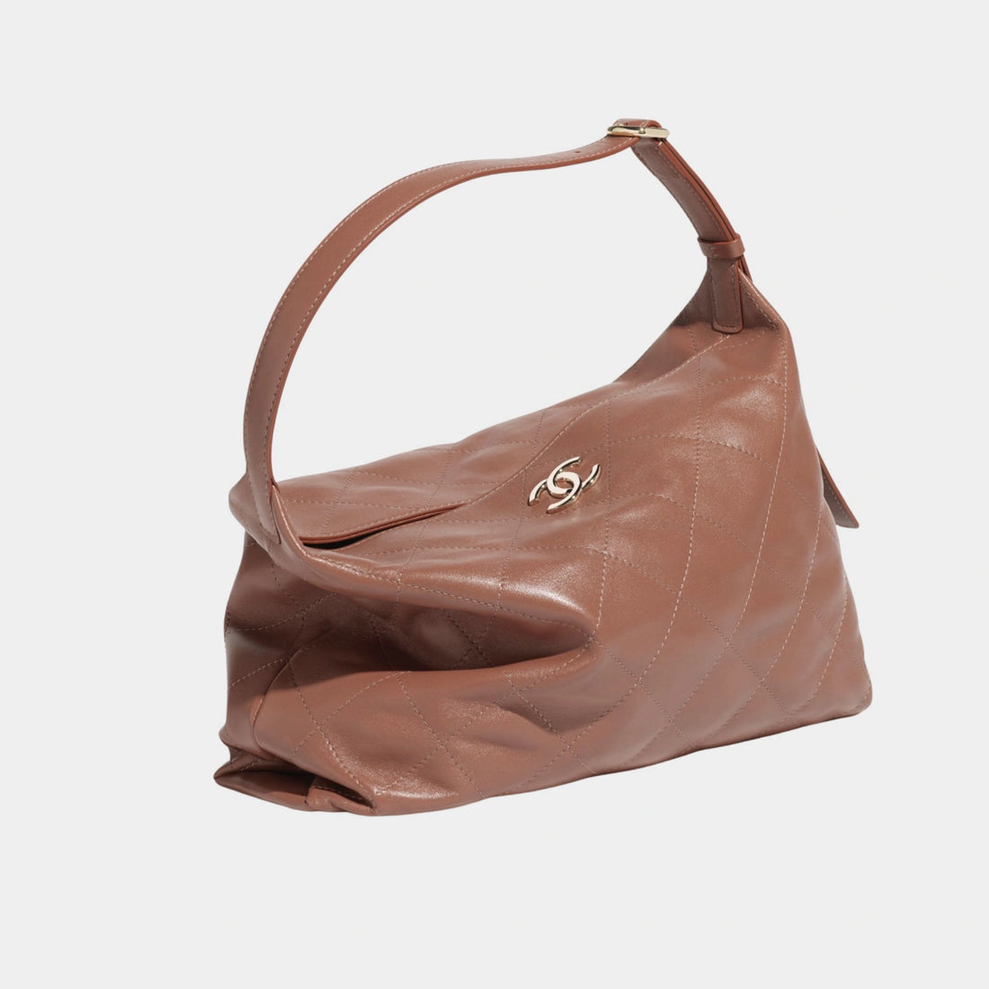Maxi Hobo Bag Shiny Lambskin & Gold Tone Metal, Side