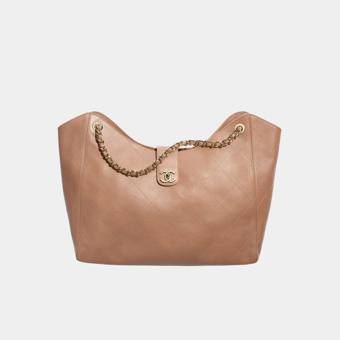 Chanel Maxi Shopping Bag Grained Calfskin & Gold Tone Metal Brown, Front