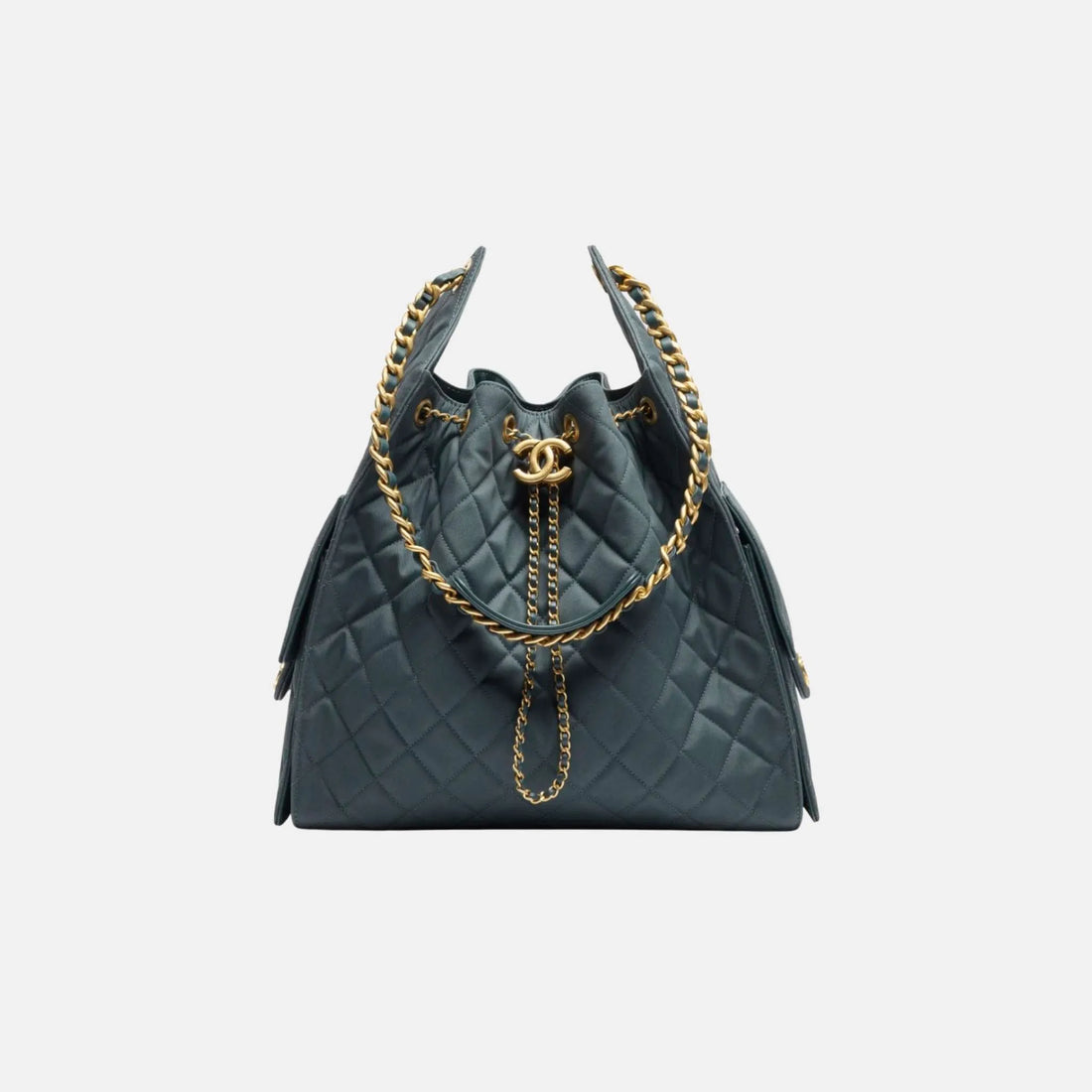 Chanel Medium Chanel 25 Bag in Dark Blue Canvas and Gold Metal, Front