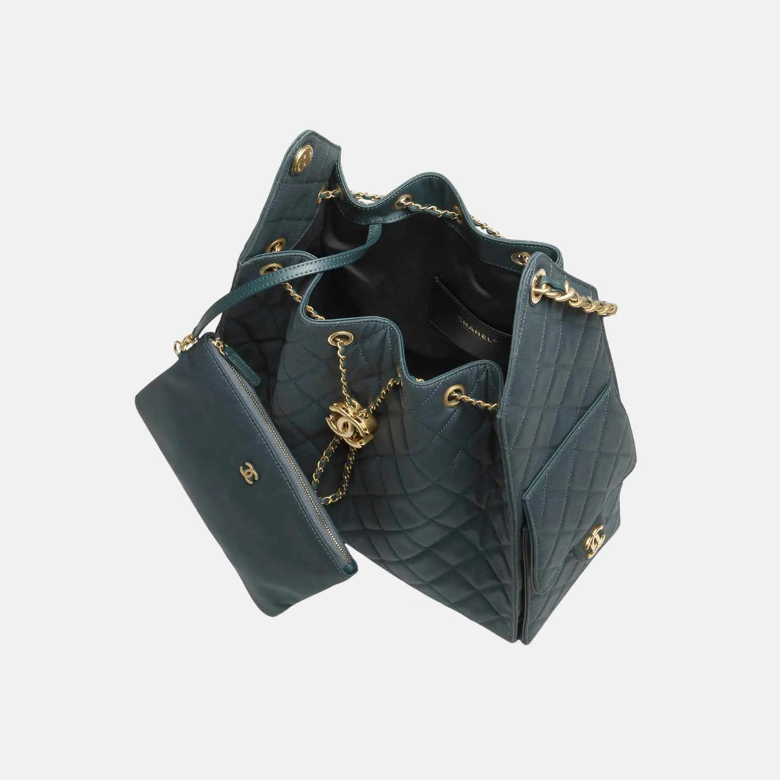 Chanel Medium Chanel 25 Bag in Dark Blue Canvas and Gold Metal, Inside