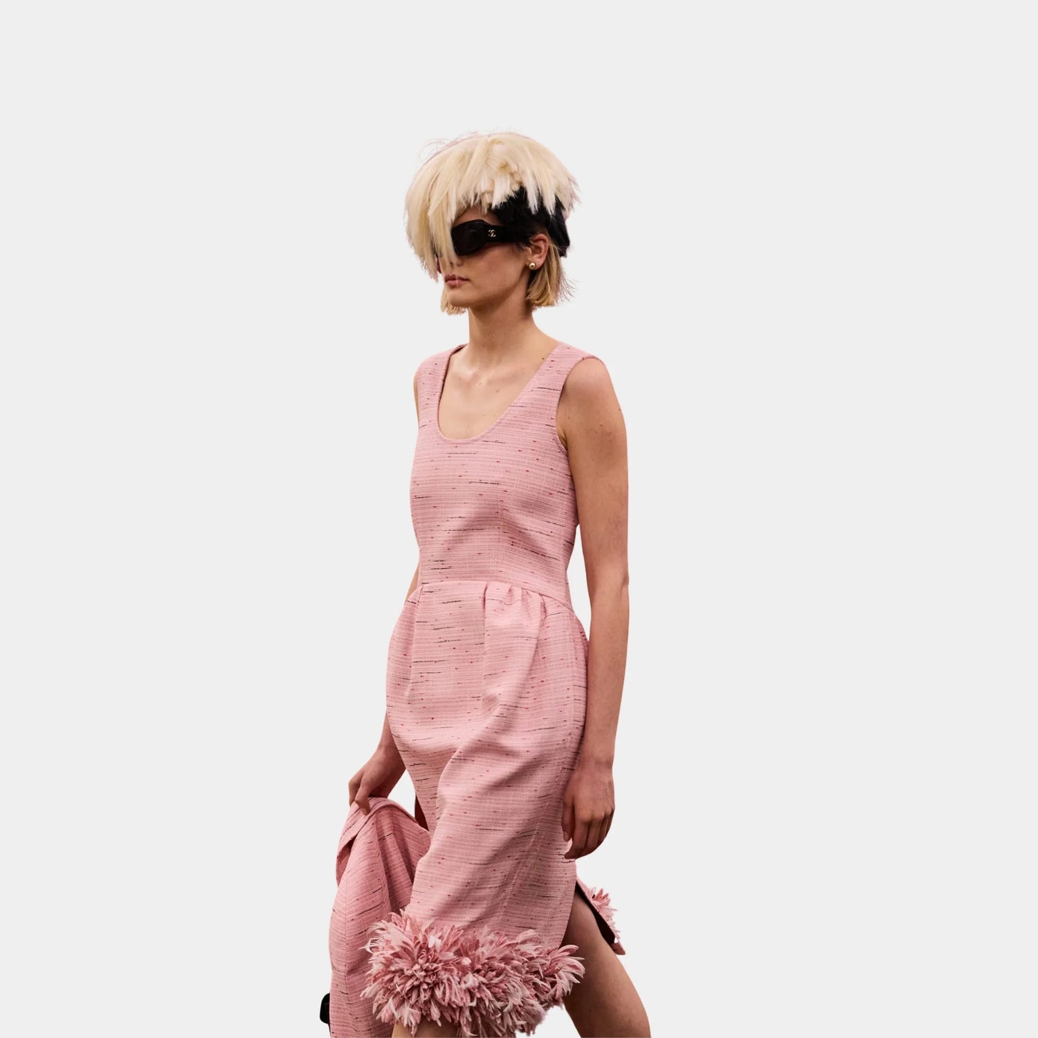 Chanel Midi Dress in Cotton Silk &amp; Mixed Fibres in Pink, Side