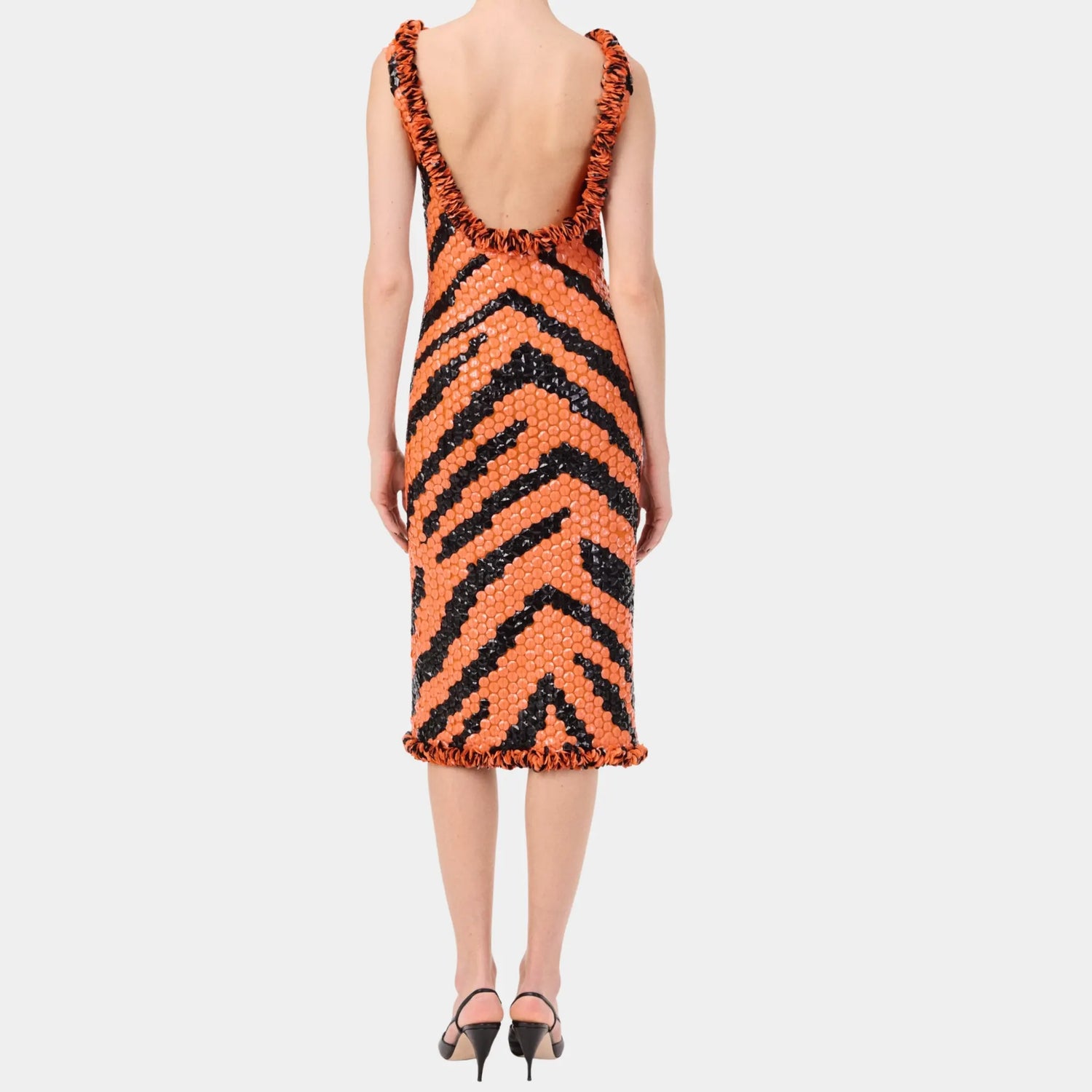 Chanel Midi Dress Mixed Fibres in Orange &amp; Black, Back