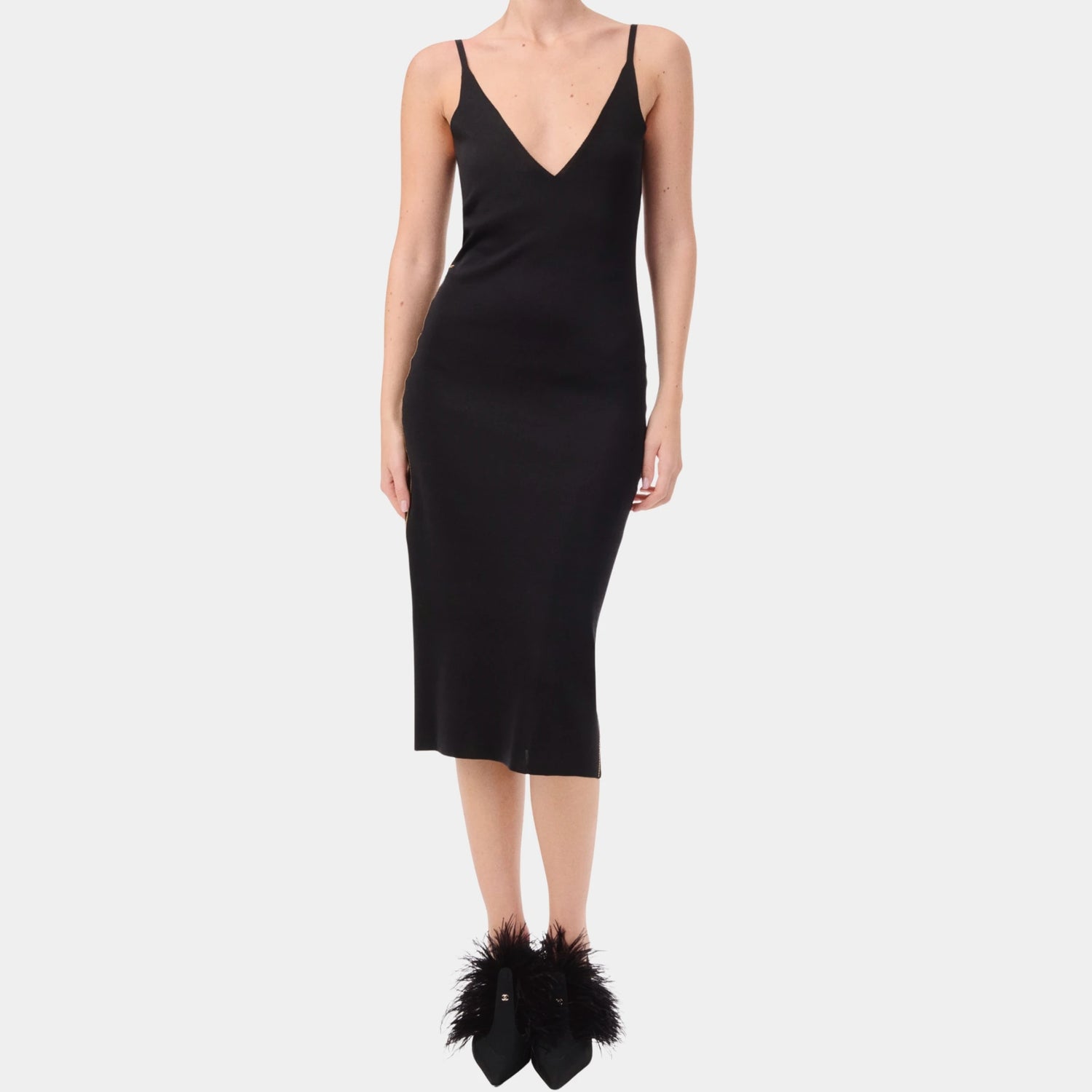 Chanel Midi Dress Silk in Black, Front