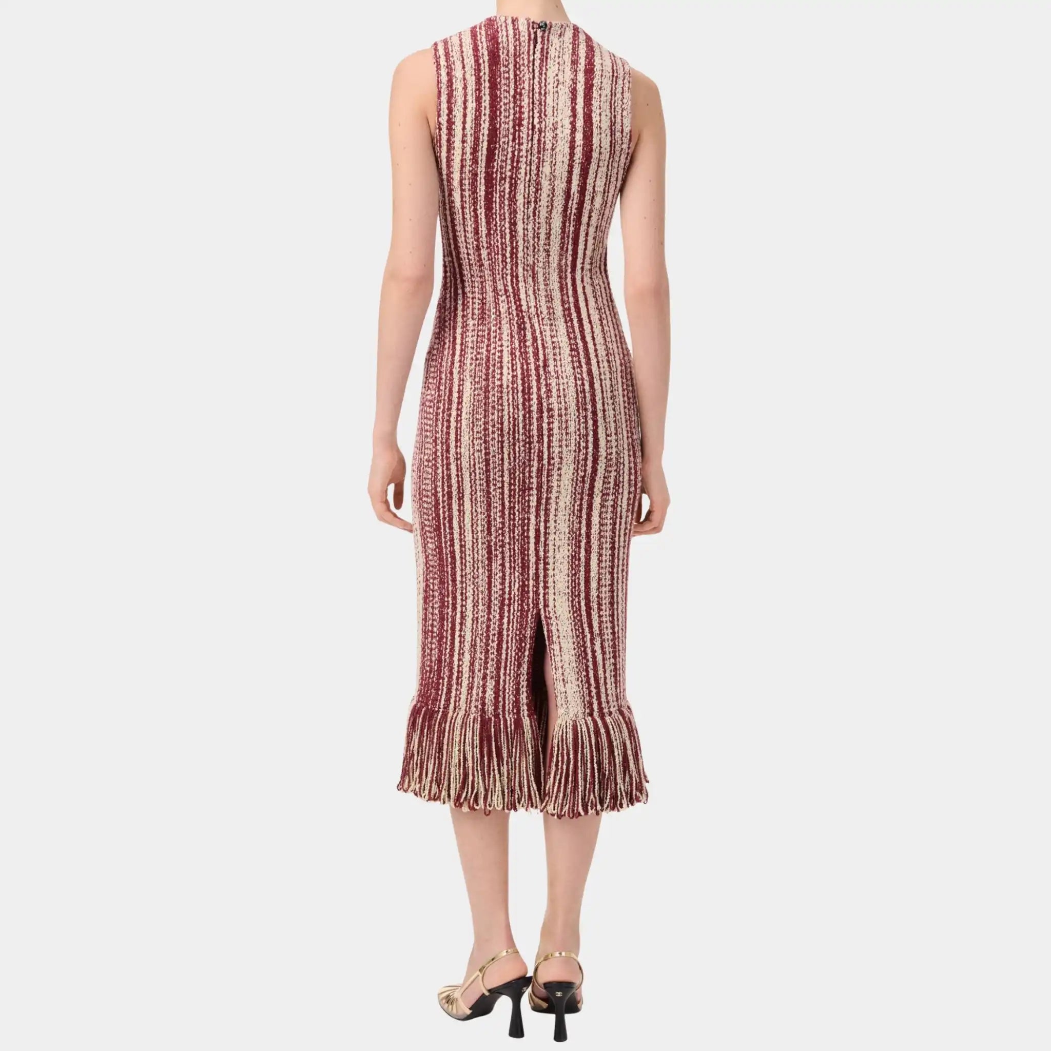 Chanel Midi Dress Silk in Burgundy &amp; Light Yellow, Back