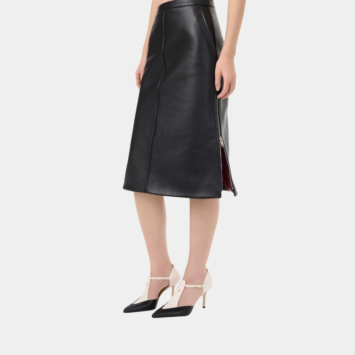 Midi Skirt Calfskin in Black