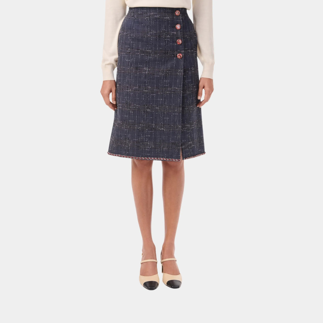 Chanel Midi Skirt Cotton in Dark Blue & Gray, Front