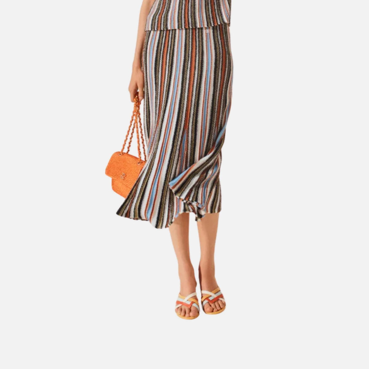 Midi Skirt Cotton Khaki Blue and Orange