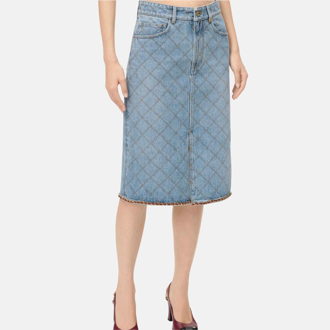Chanel Midi Skirt in Denim Blue, Front