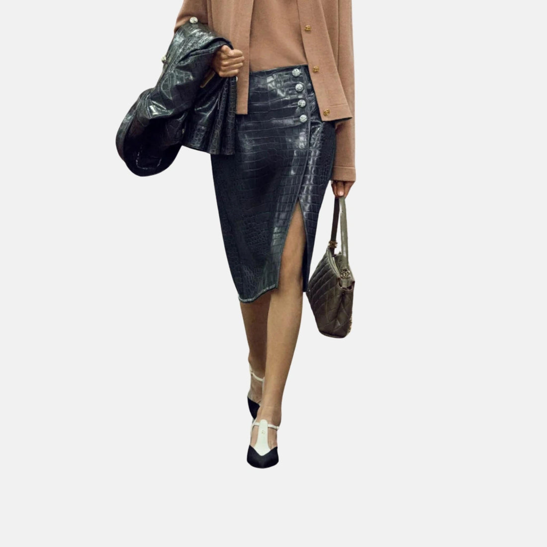 Chanel Midi Skirt Embossed Calfskin in Charcoal