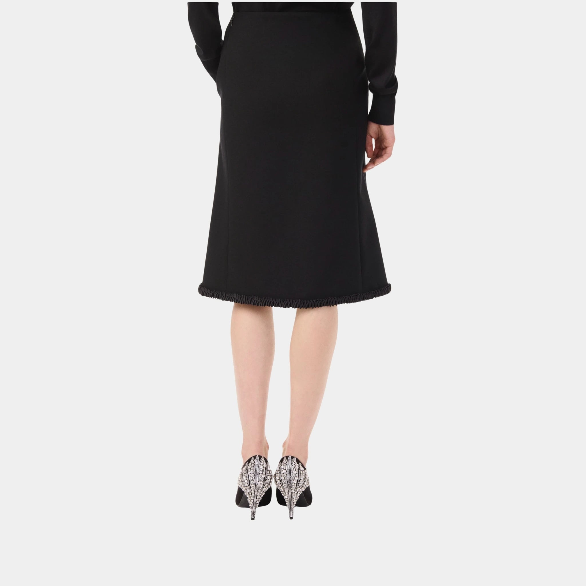 Chanel Midi Skirt Embroidered Cotton &amp; Silk Mixed Fabrics in Black, Back