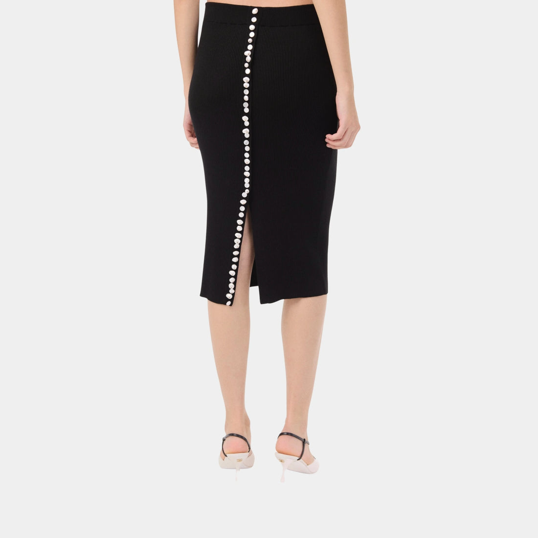 Chanel Midi Skirt in Black Wool & Silk, Black, Back