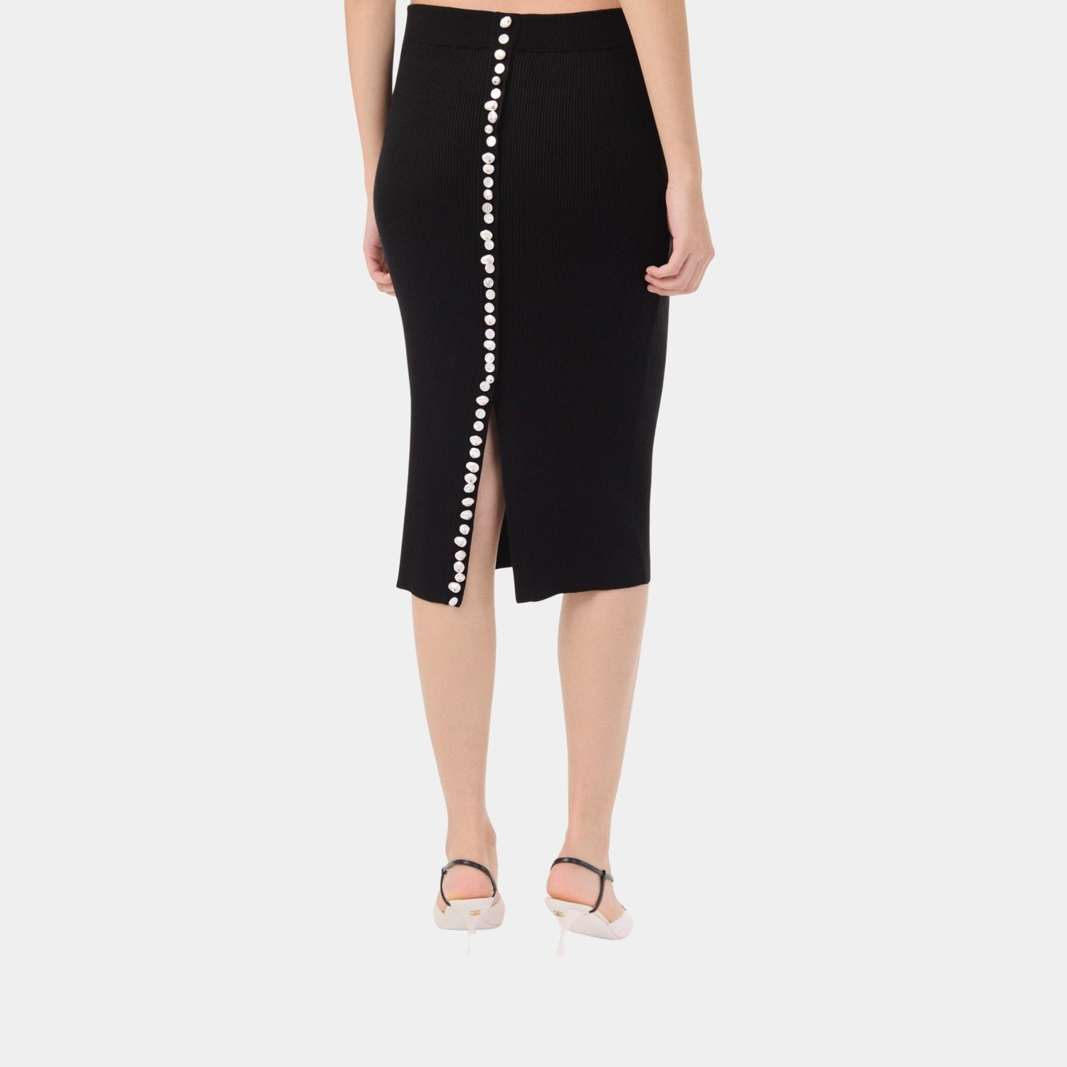 Chanel Midi Skirt in Black Wool &amp; Silk, Black, Back