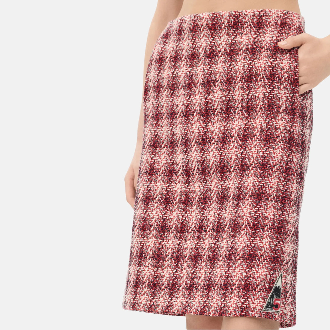 Chanel Midi Skirt in Cotton, Red Pink and White, Close