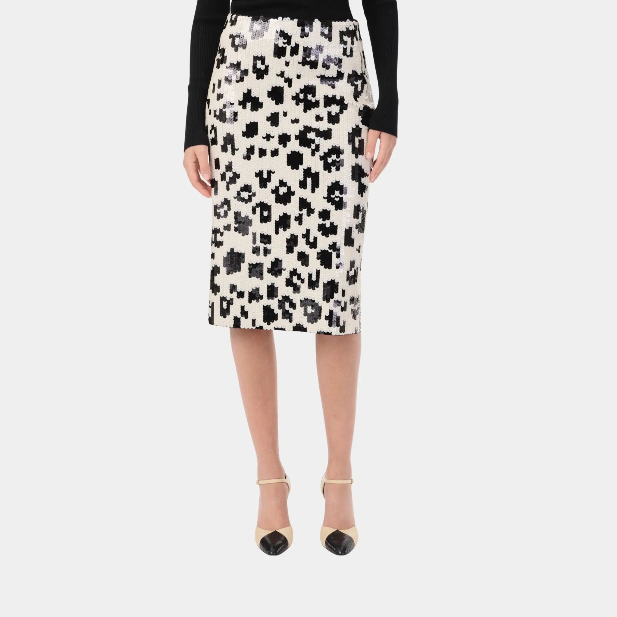 Chanel Midi Skirt in Ecru &amp; Black Mixed Fibres, Front