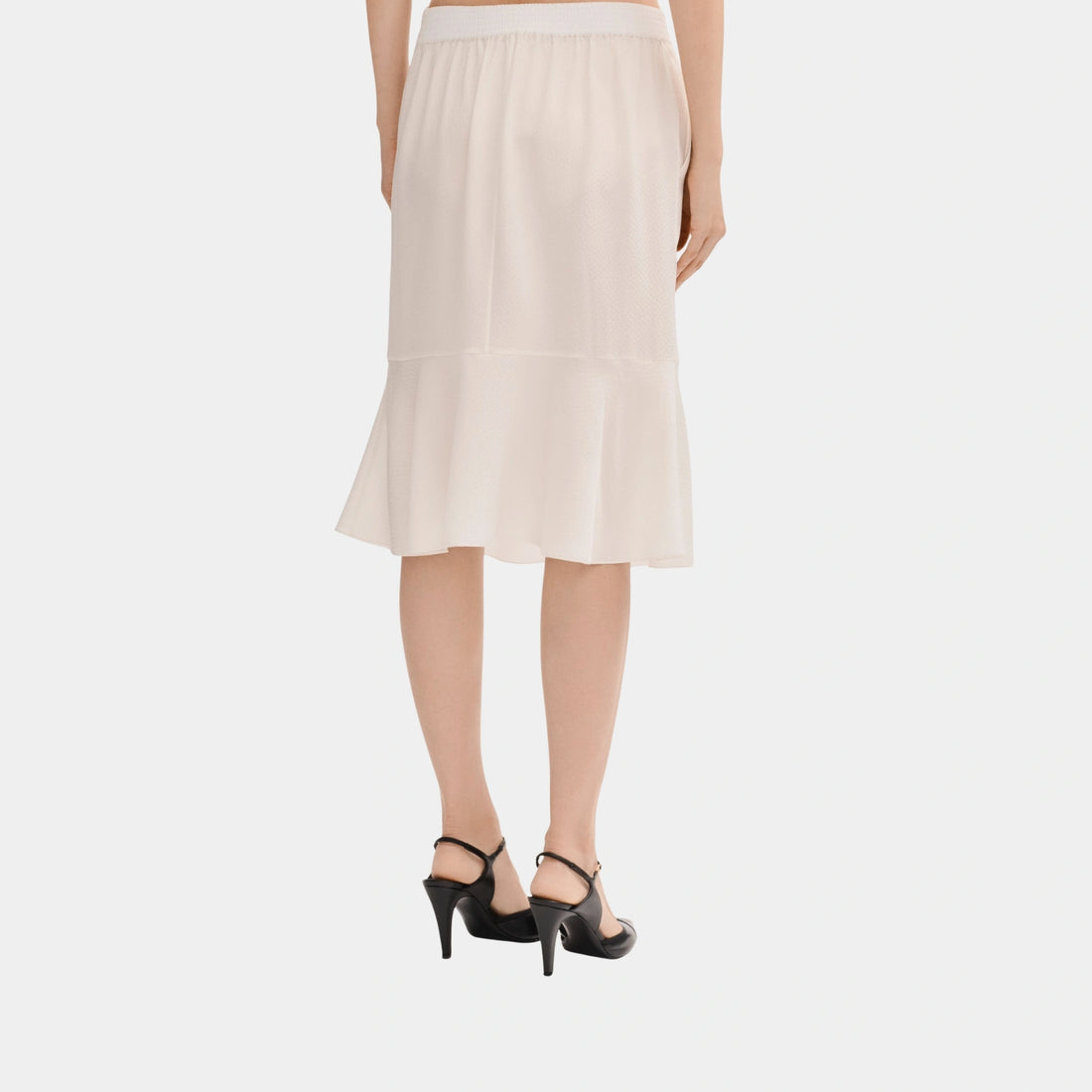 Chanel Midi Skirt in White Silk Jacquard, Front