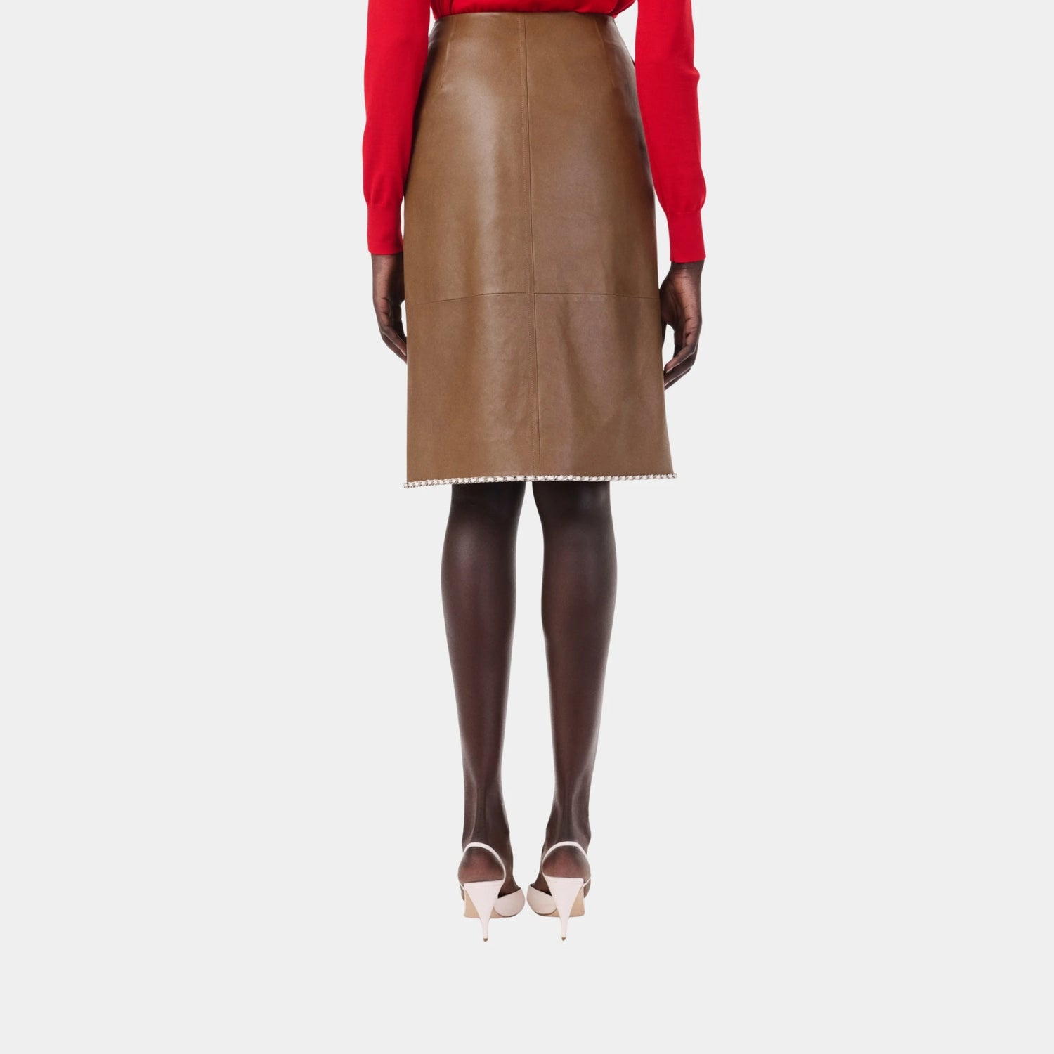 Chanel Midi Skirt Lambskin in Tobacco &amp; White, Back