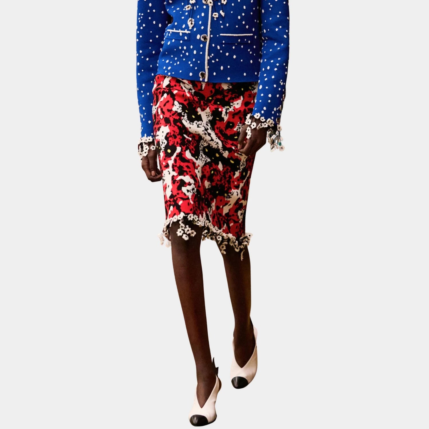 Chanel Midi Skirt Mixed Fibers Black White Red &amp; Yellow