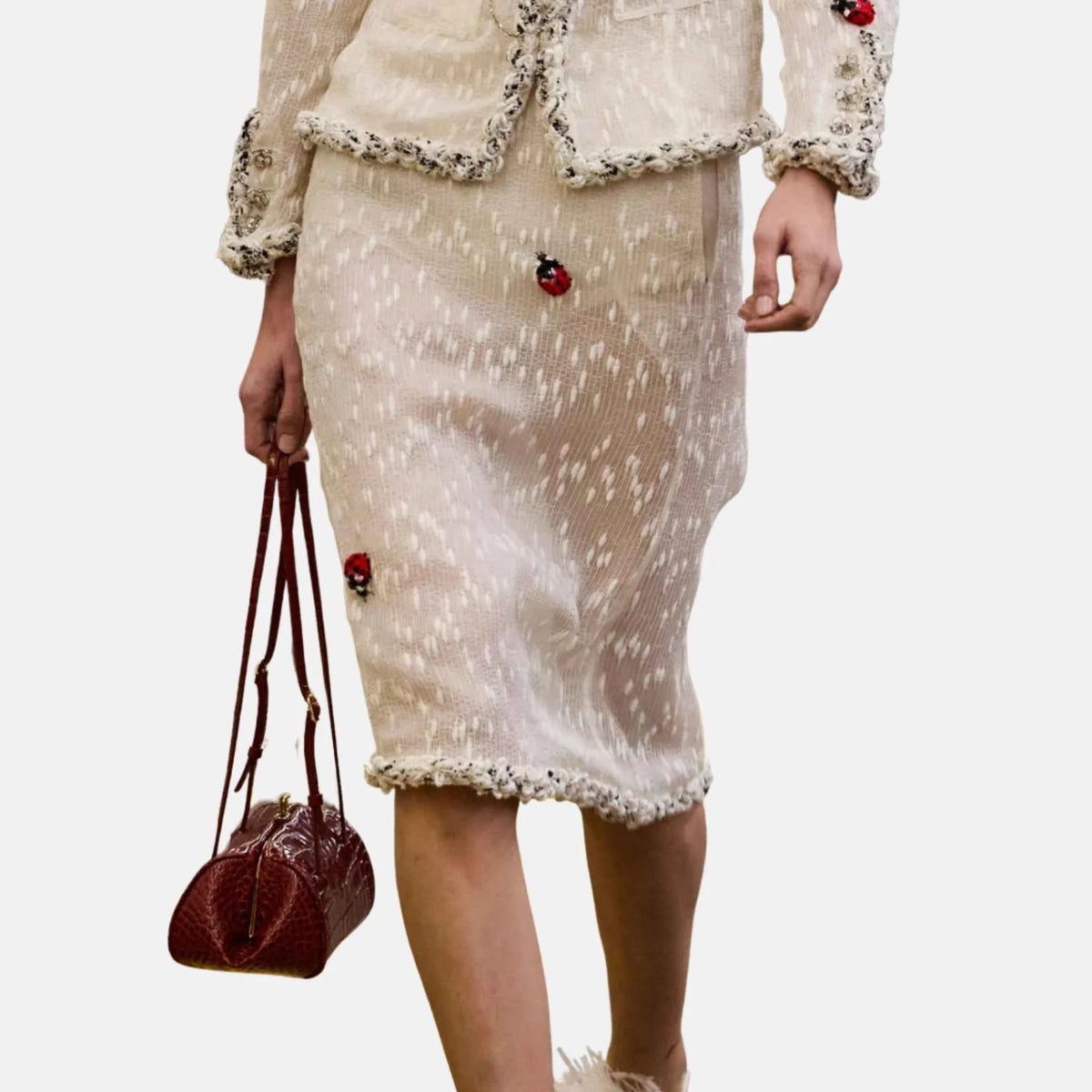 Midi Skirt Mixed Fibers in White Black and Red