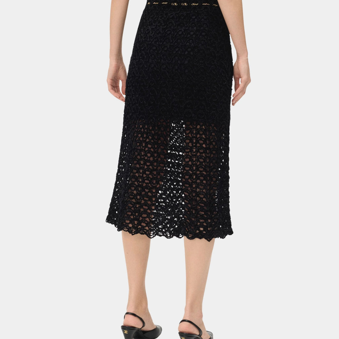 Chanel Midi Skirt Mixed Fibres Black