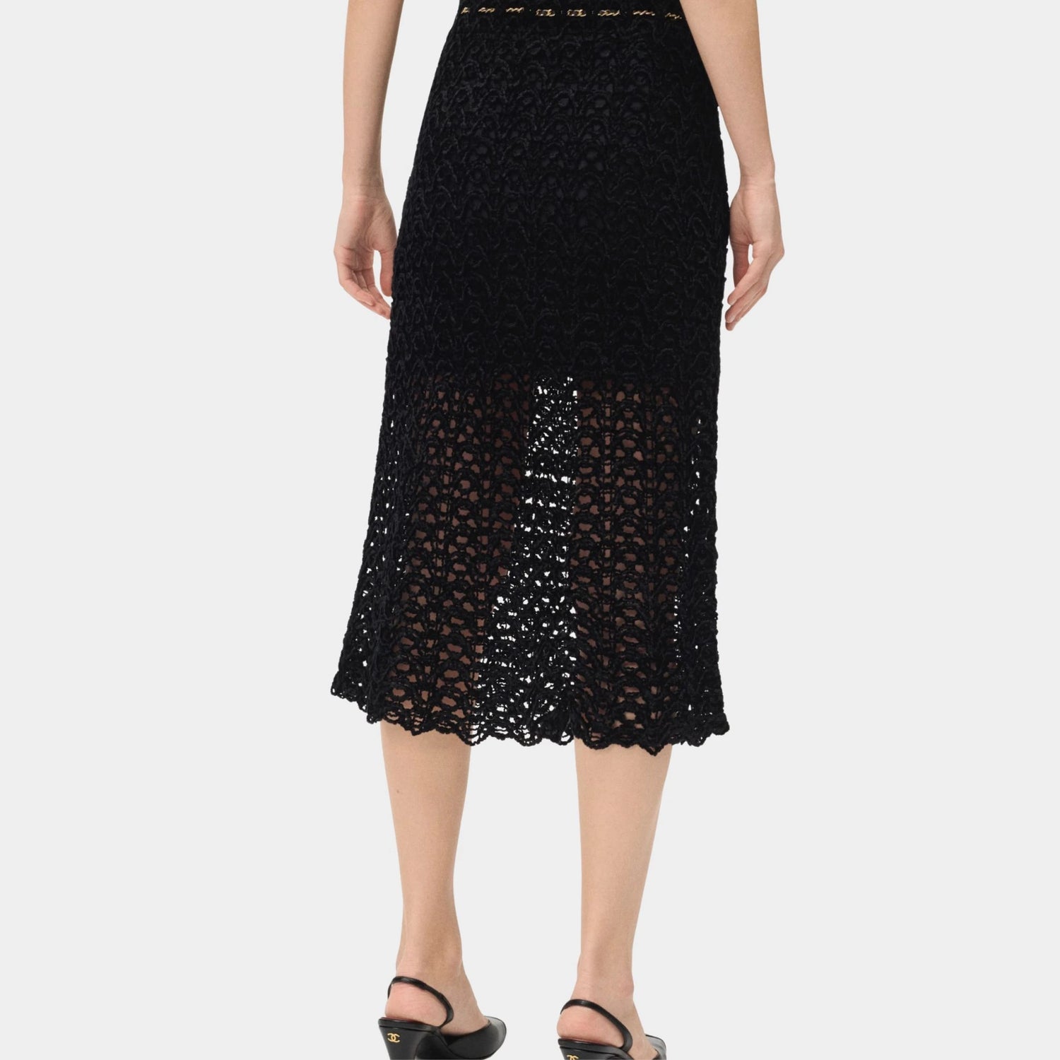 Chanel Midi Skirt Mixed Fibres Black