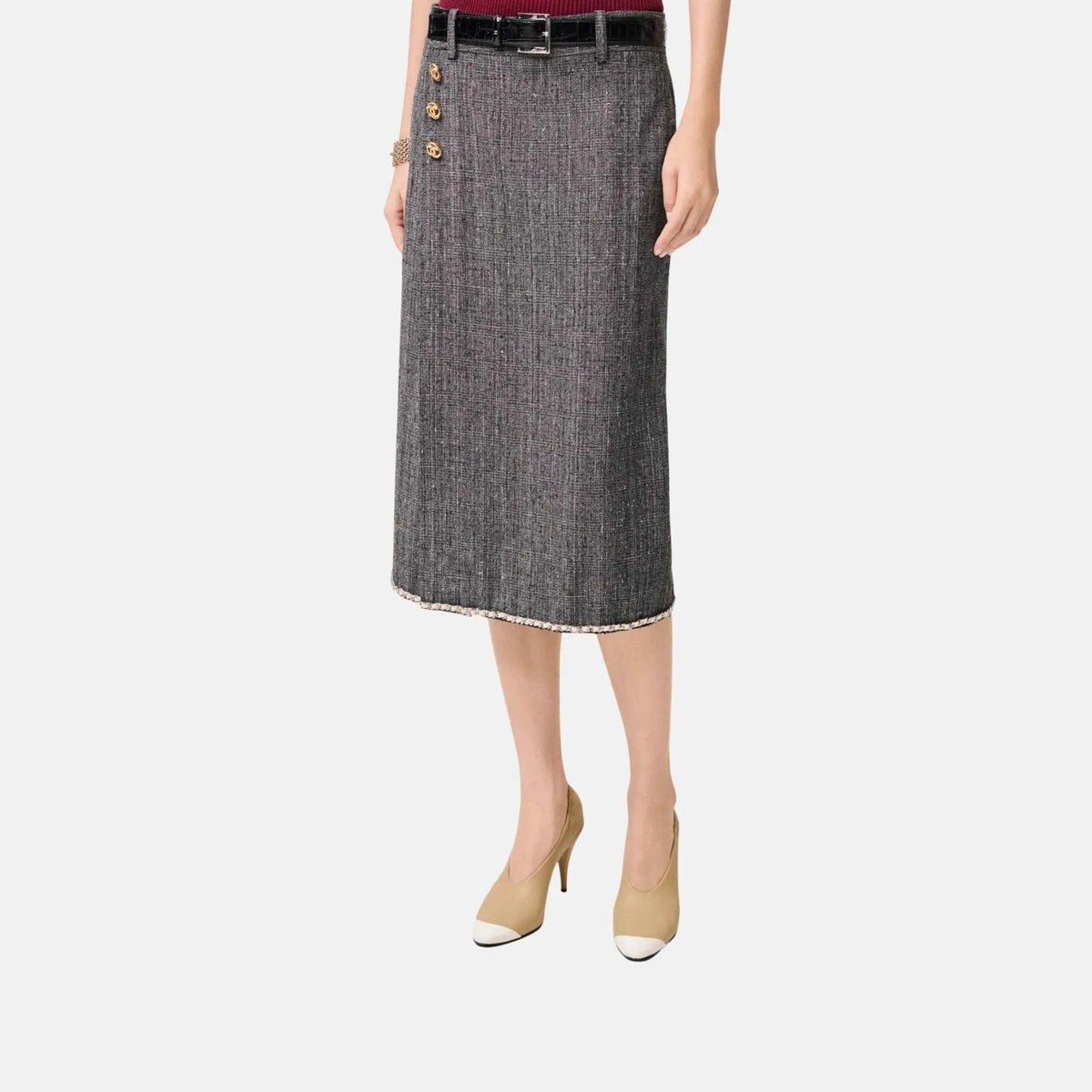 Midi Skirt in Mixed Fibres Dark Grey
