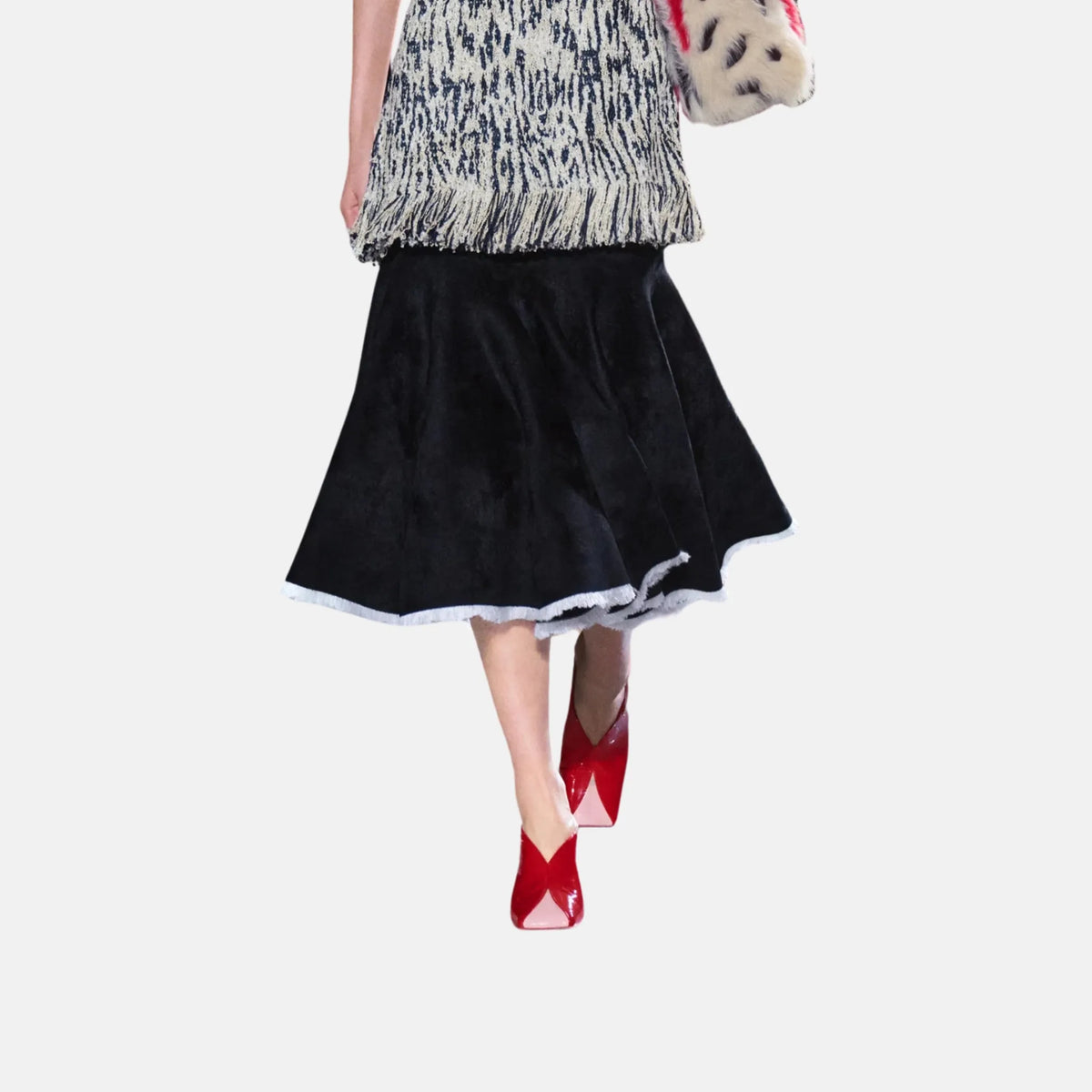 Midi Skirt Mixed Fibres in Black and Ivory