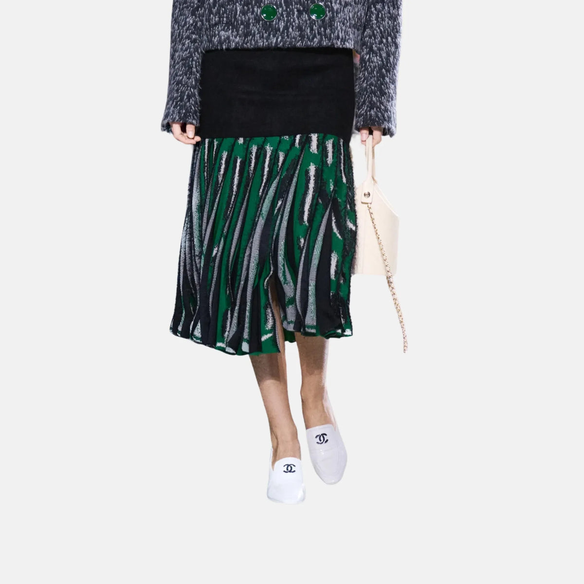 Midi Skirt Mixed Fibres in Green White and Black