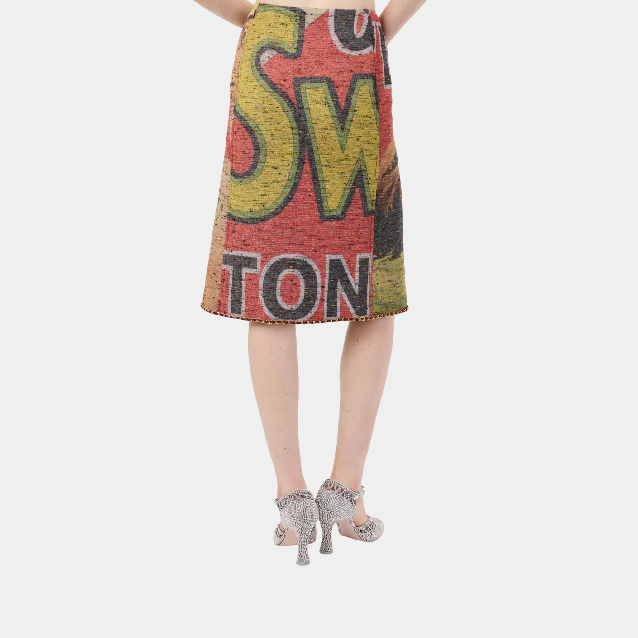 Chanel Midi Skirt Mixed Fibres in Red &amp; Multicolor, Back