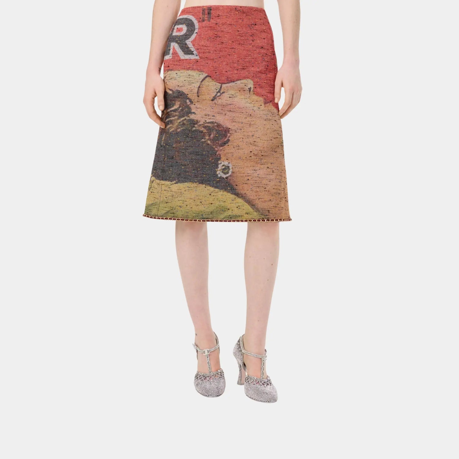 Chanel Midi Skirt Mixed Fibres in Red &amp; Multicolor, Front