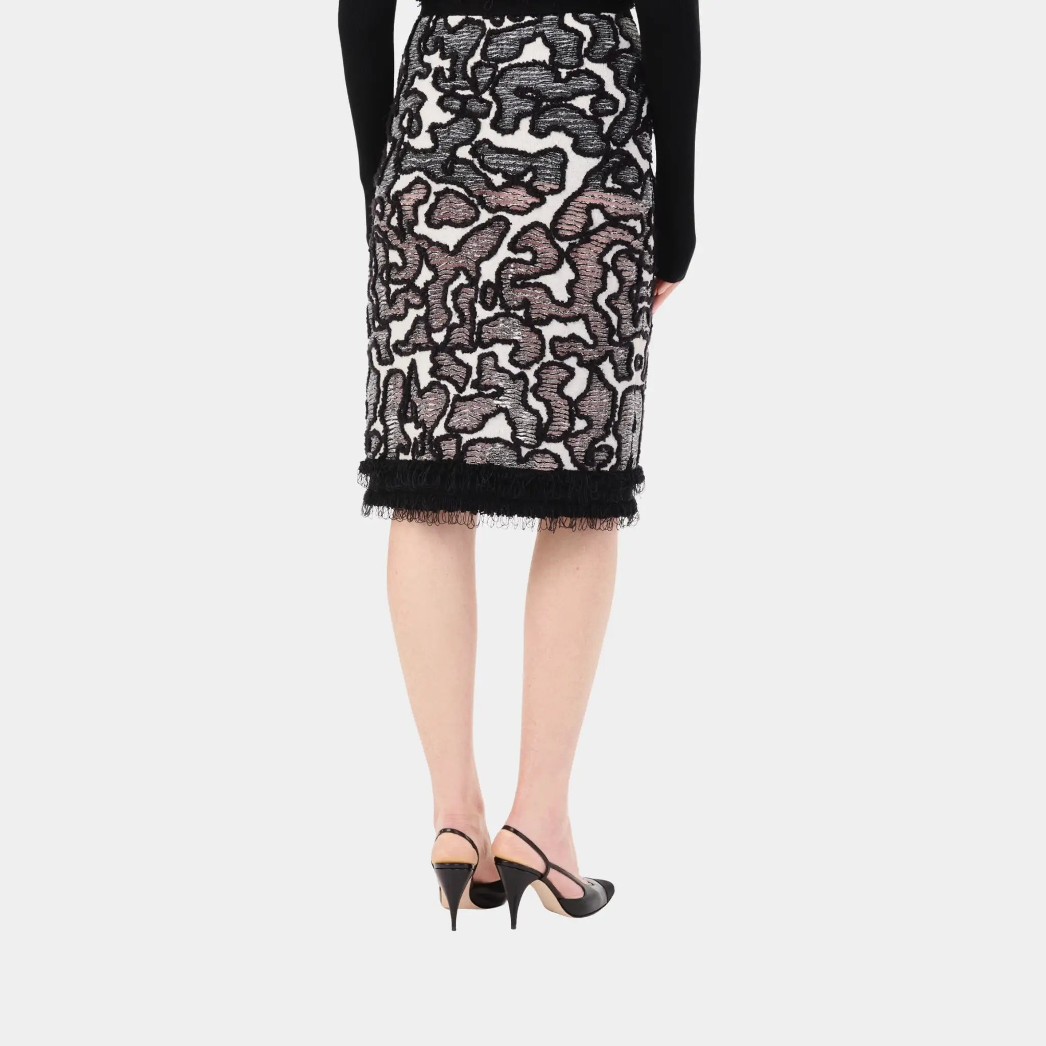 Chanel Midi Skirt Silk &amp; Cotton in Black &amp; White, Back
