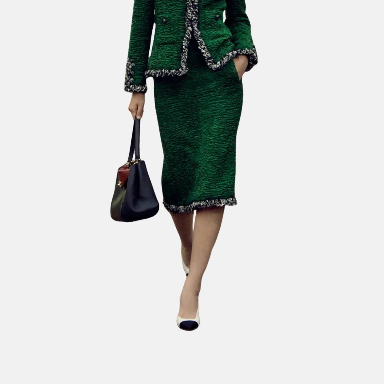 Chanel Midi Skirt Silk Green White and Black