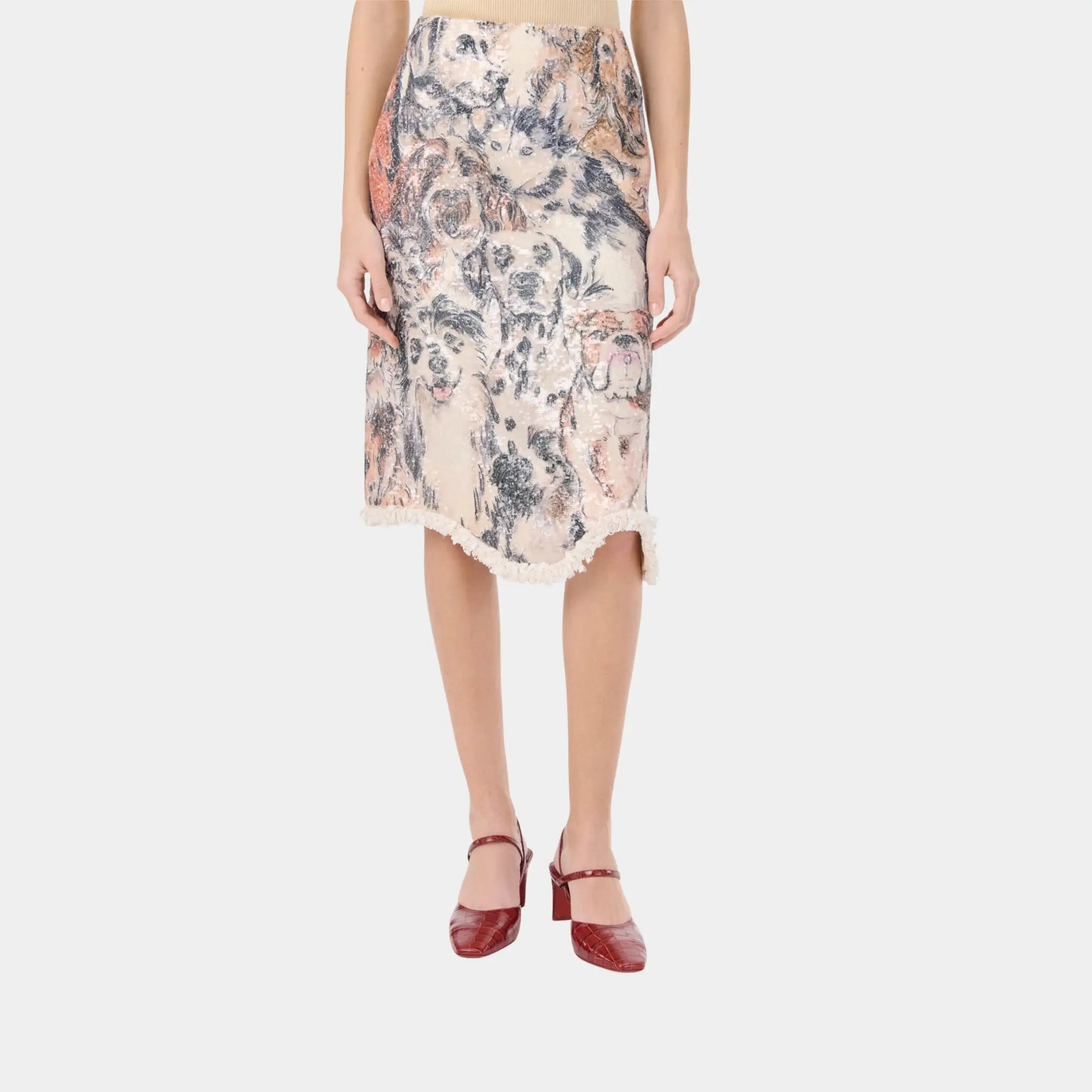 Chanel Midi Skirt Silk in Ecru &amp; Multicolour, Front