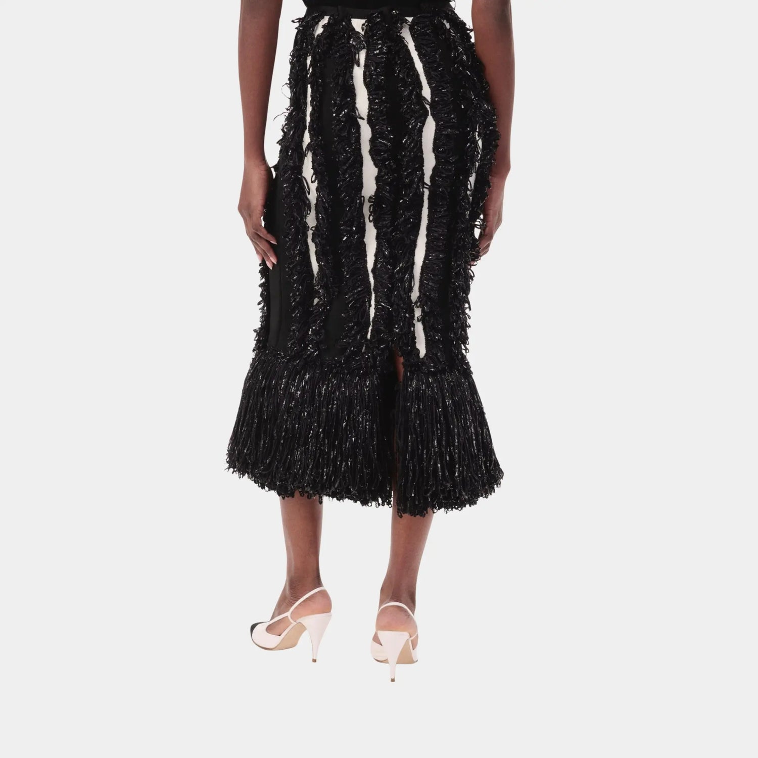 Chanel Midi Skirt Silk &amp; Mixed Fibres in Black &amp; White, Back