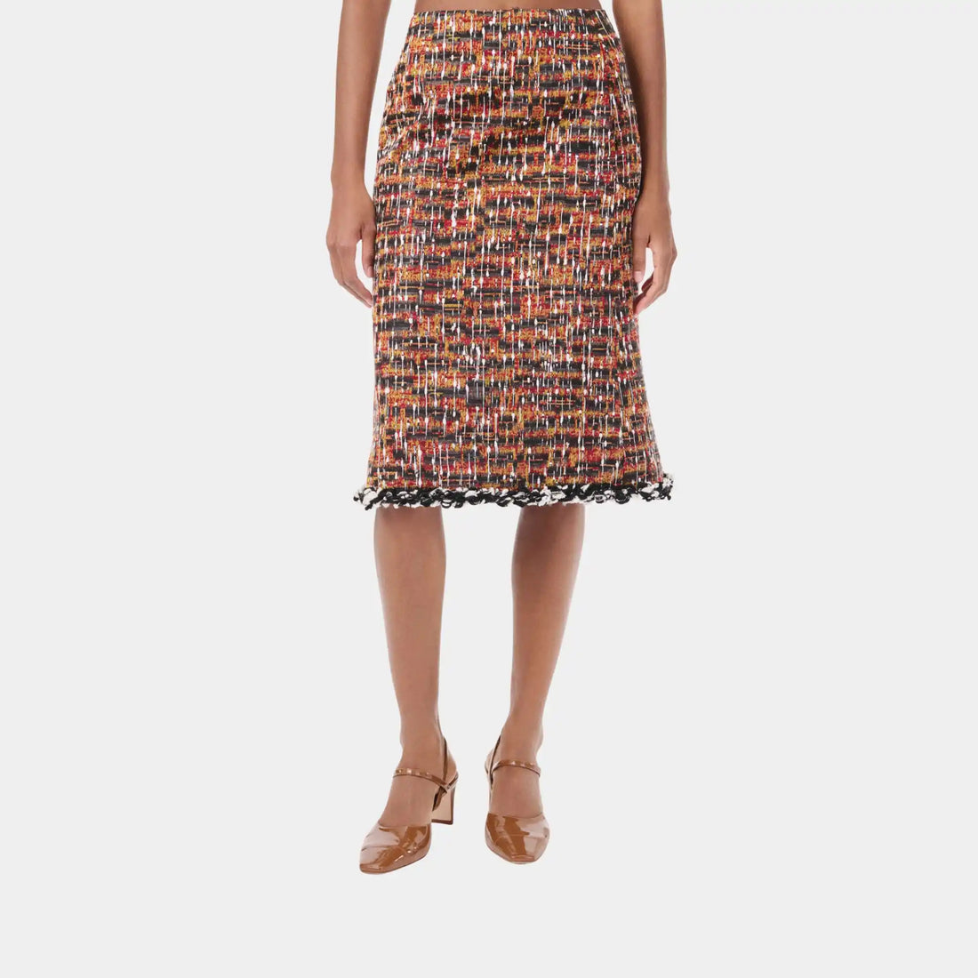 Chanel Midi Skirt Tweed in Black & Multicolour, Front