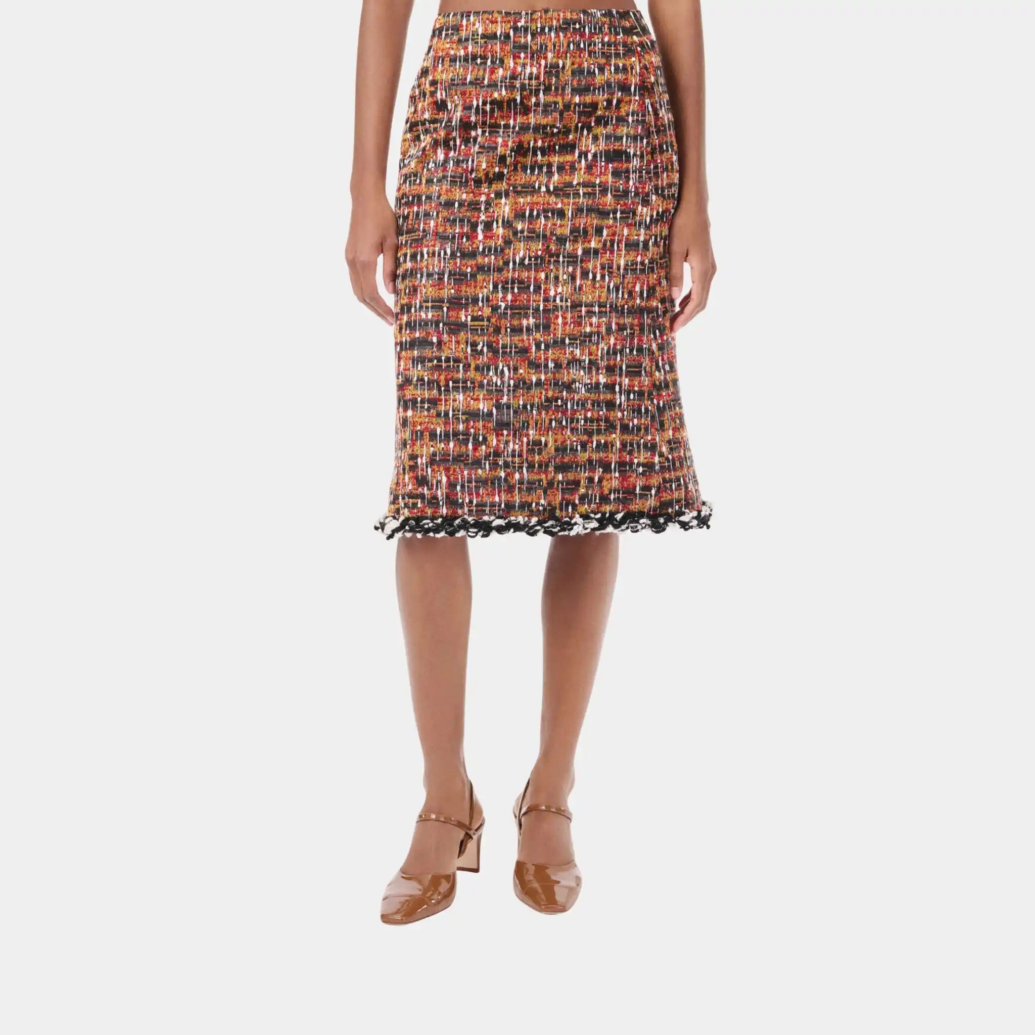 Chanel Midi Skirt Tweed in Black &amp; Multicolour, Front