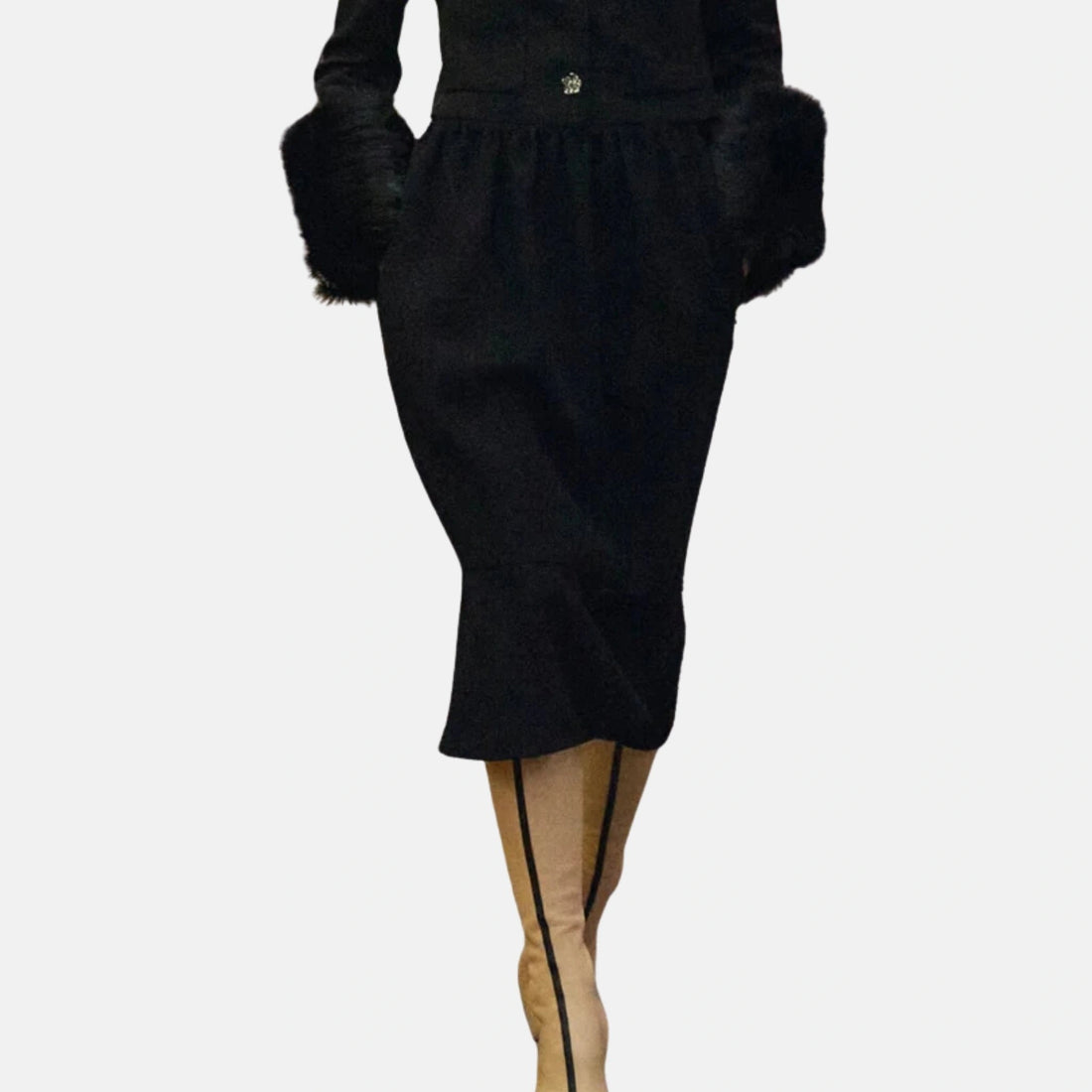 Chanel Midi Skirt Wool Cotton in Tweed Black