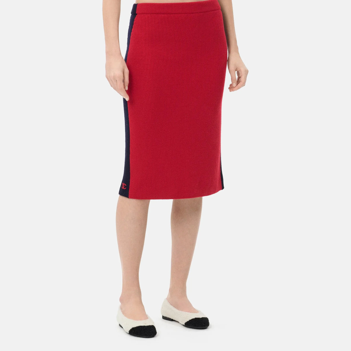 Midi Skirt Wool in Red and Navy Blue