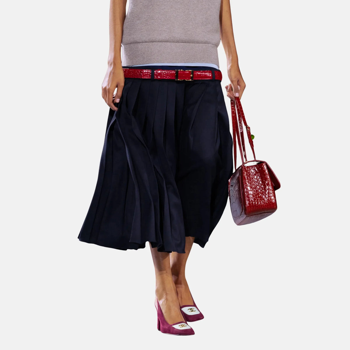 Midi Skirt Wool Silk in Navy Blue
