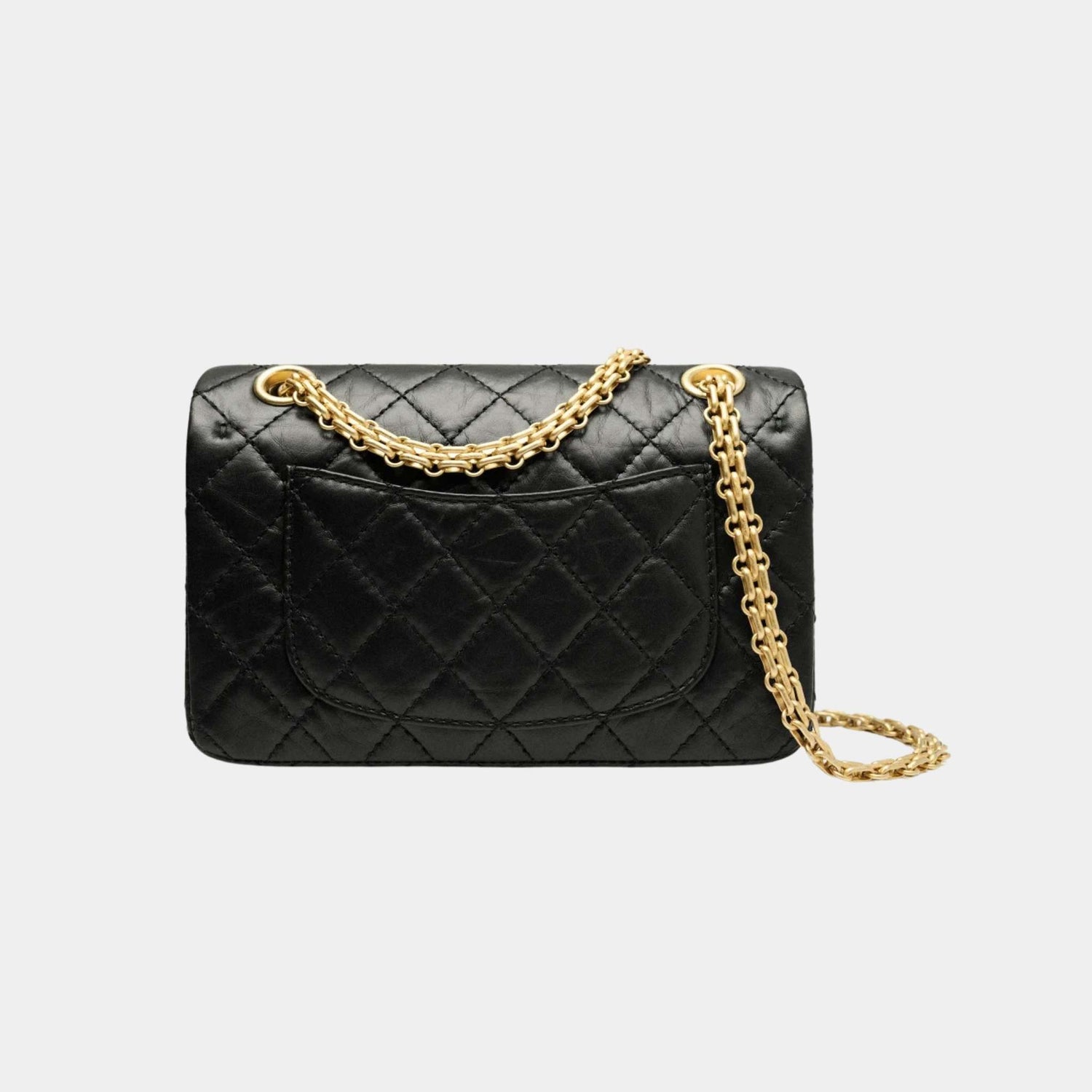 Chanel Mini 2.55 Handbag Aged Calfskin Gold Tone Metal Black, Back