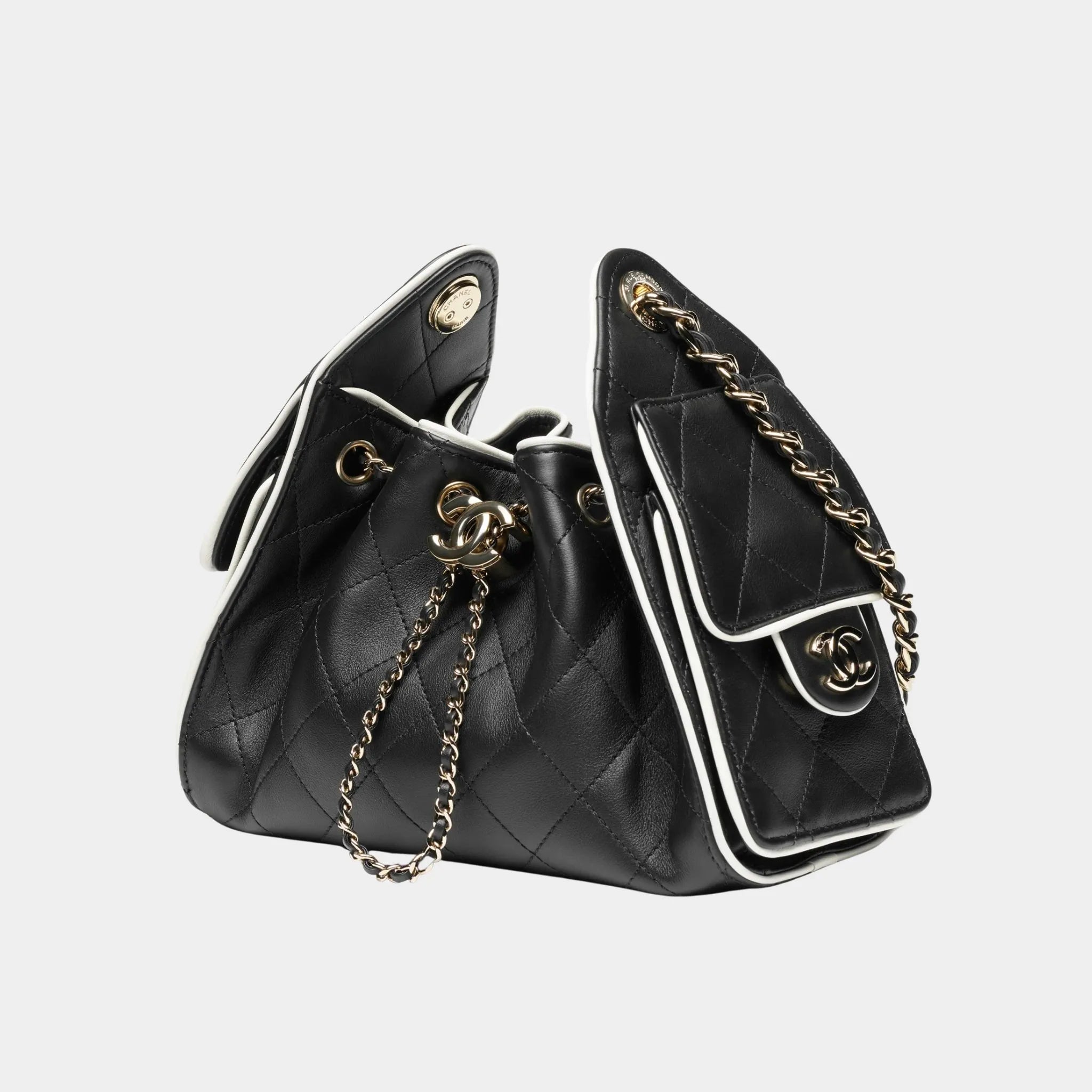 Chanel 25 Mini Bag Calfskin &amp; Gold-Plated Metal Black &amp; White