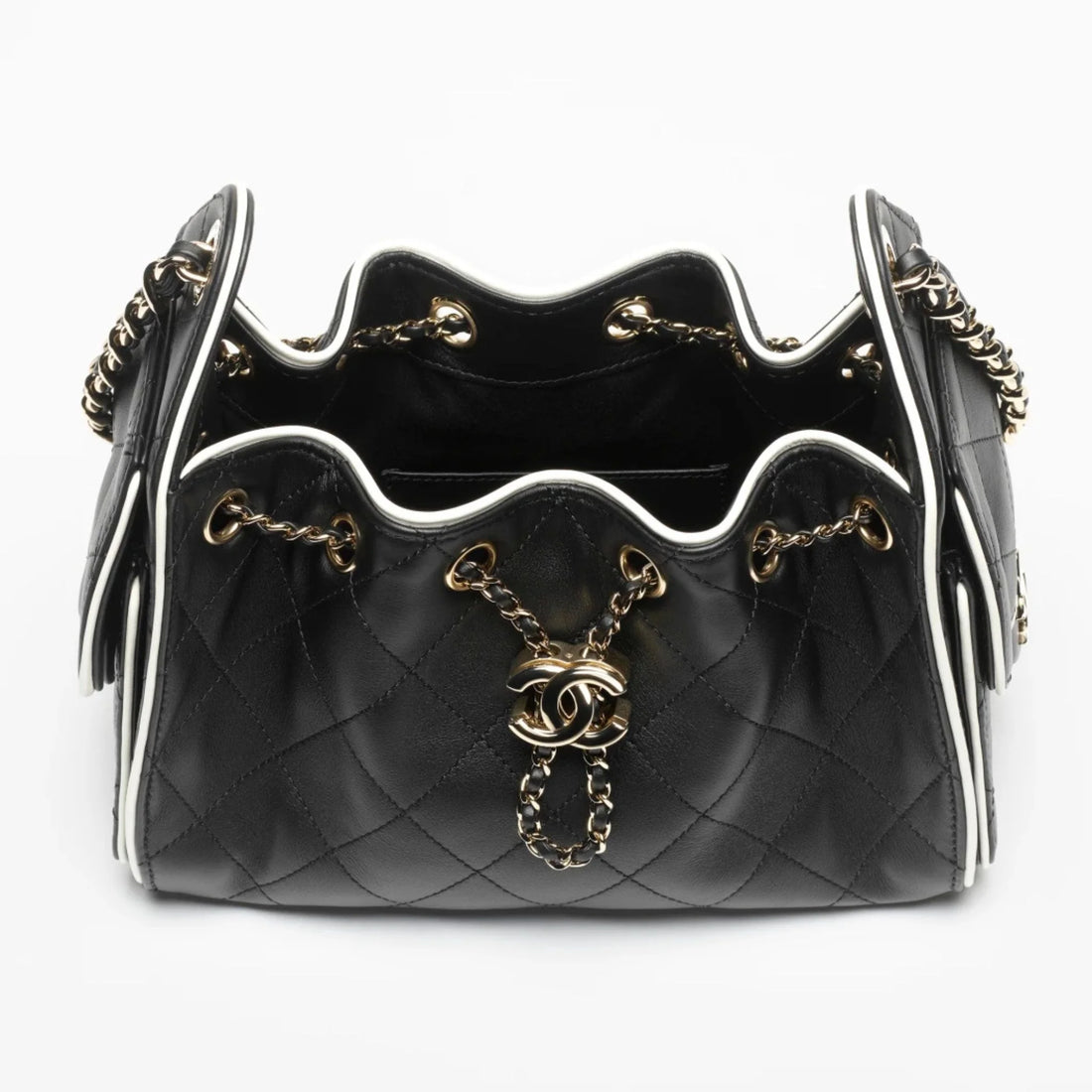 Chanel 25 Mini Bag Calfskin & Gold-Plated Metal Black & White