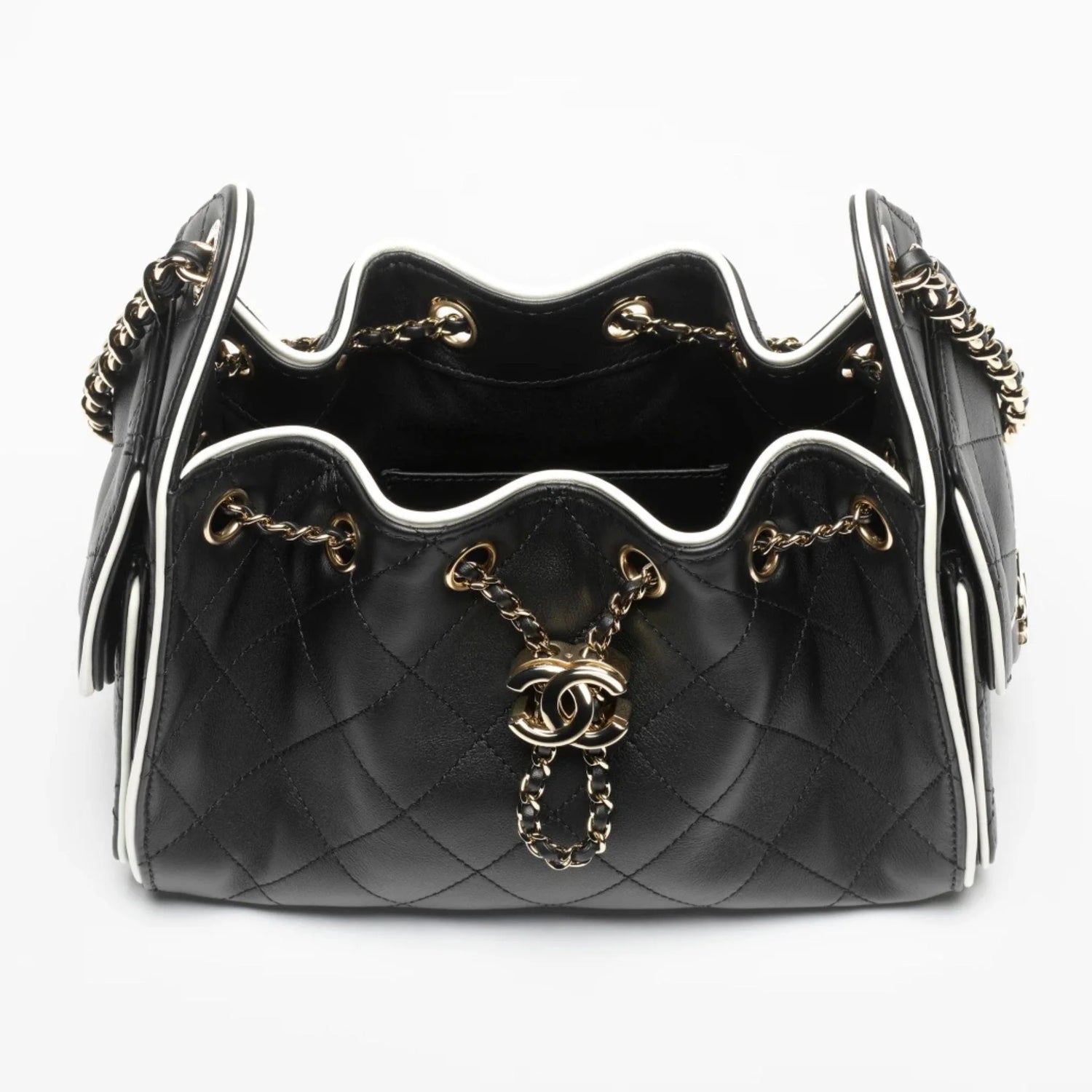 Chanel 25 Mini Bag Calfskin &amp; Gold-Plated Metal Black &amp; White